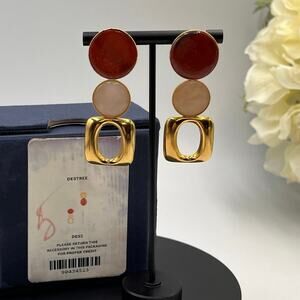 DESTREE Sonia Square Brescia Jasper, white jasper, red jasper 24k Plated Earring